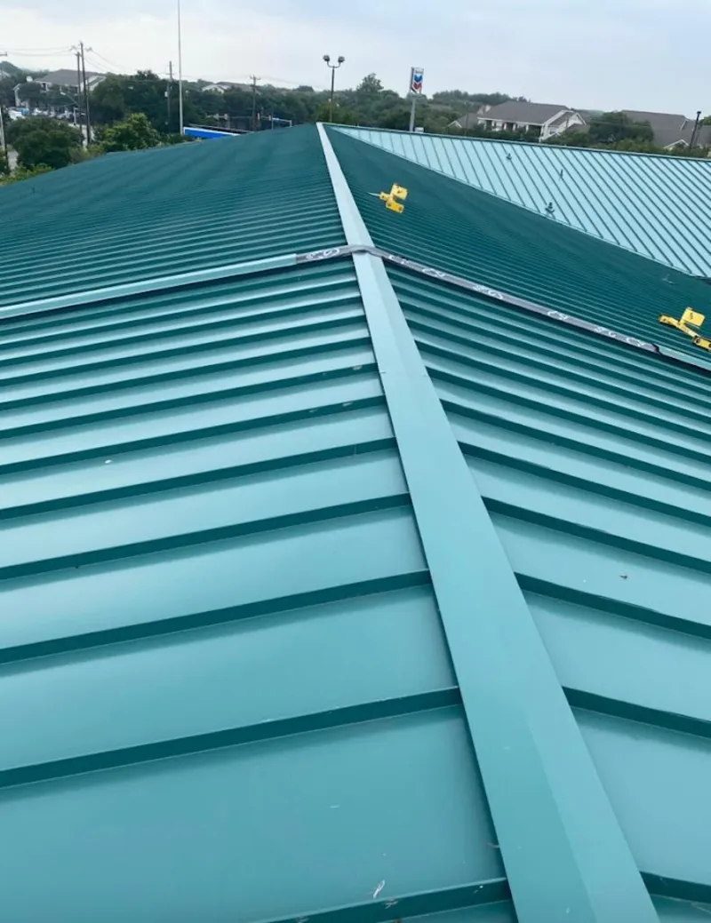 Green commercial metal roof ridge and valley for Metal Roof Repair in Mira Monte